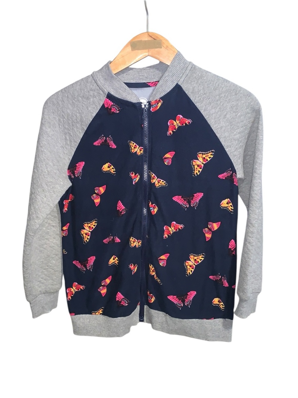 Wonder Nation Girls 10-12 Plus Navy Butterfly Zip-Up Jacket Stretch